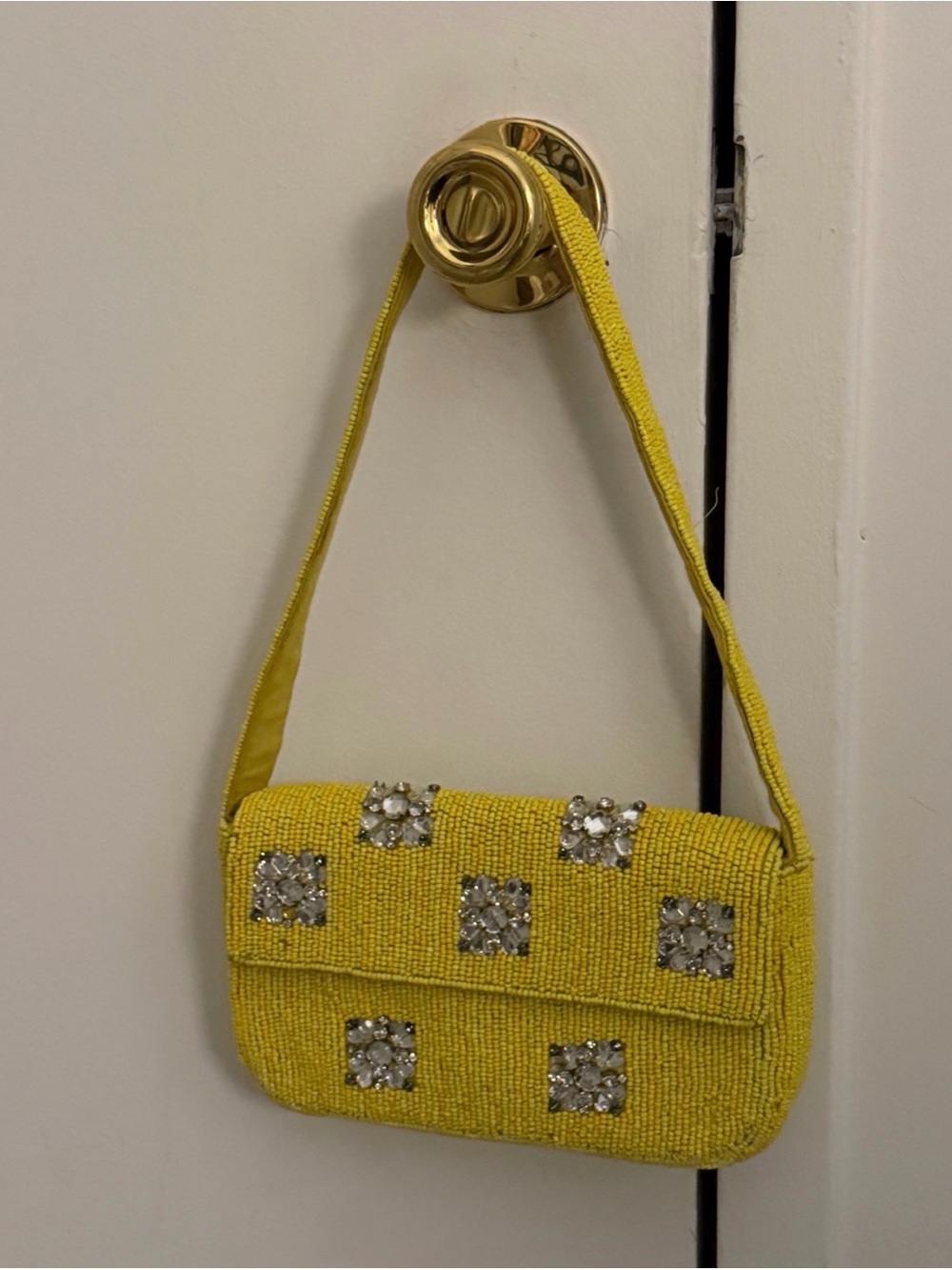 Yellow Beaded Mini Shoulder Bag with Crystal Accents - Picture 1 of 2